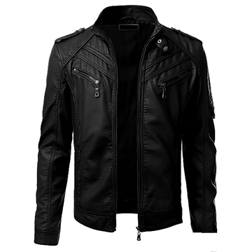 Slim Fit Stand Collar Leather Jacket