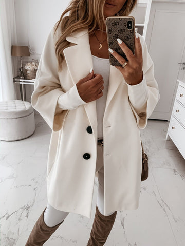 Oversized Fit Three-Quarter Sleeve Wool Coat