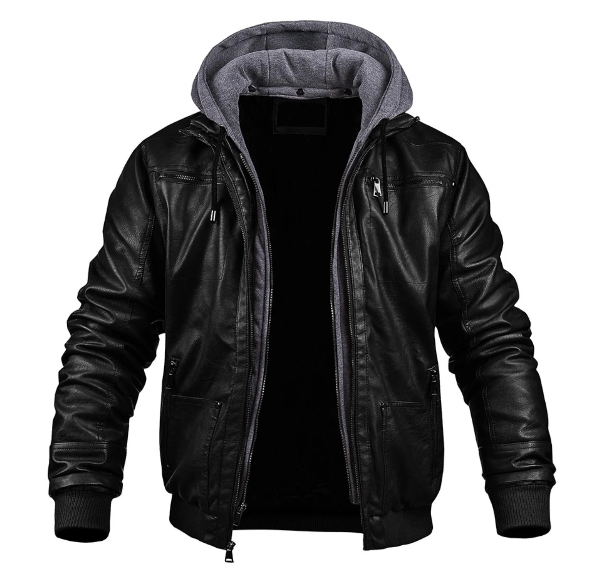 Slim Fit Hooded Hybrid Leather Jacket