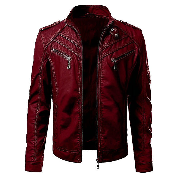 Slim Fit Stand Collar Leather Jacket