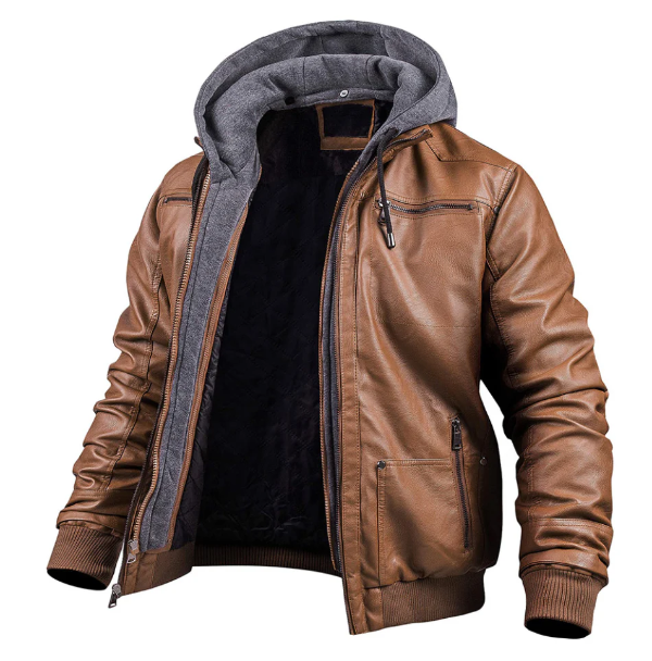 Slim Fit Hooded Hybrid Leather Jacket