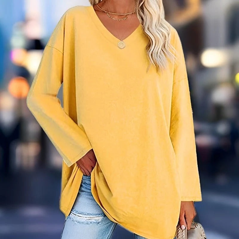 Oversized V-Neck Long Sleeve Shirt