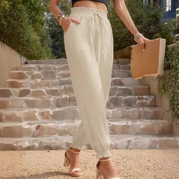 Cotton Blend High Waist Relaxed Jogger Pants