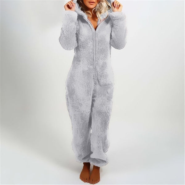 Plush Fuzzy Hooded Relaxed Fit Onesie