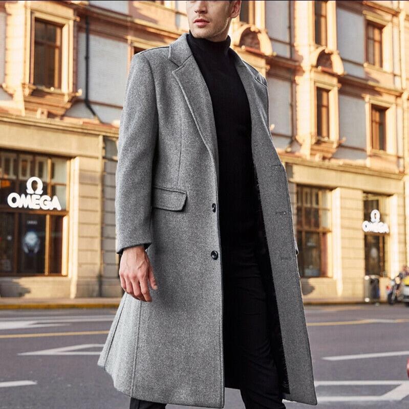 Tailored Wide Lapel Wool Blend Trench Coat