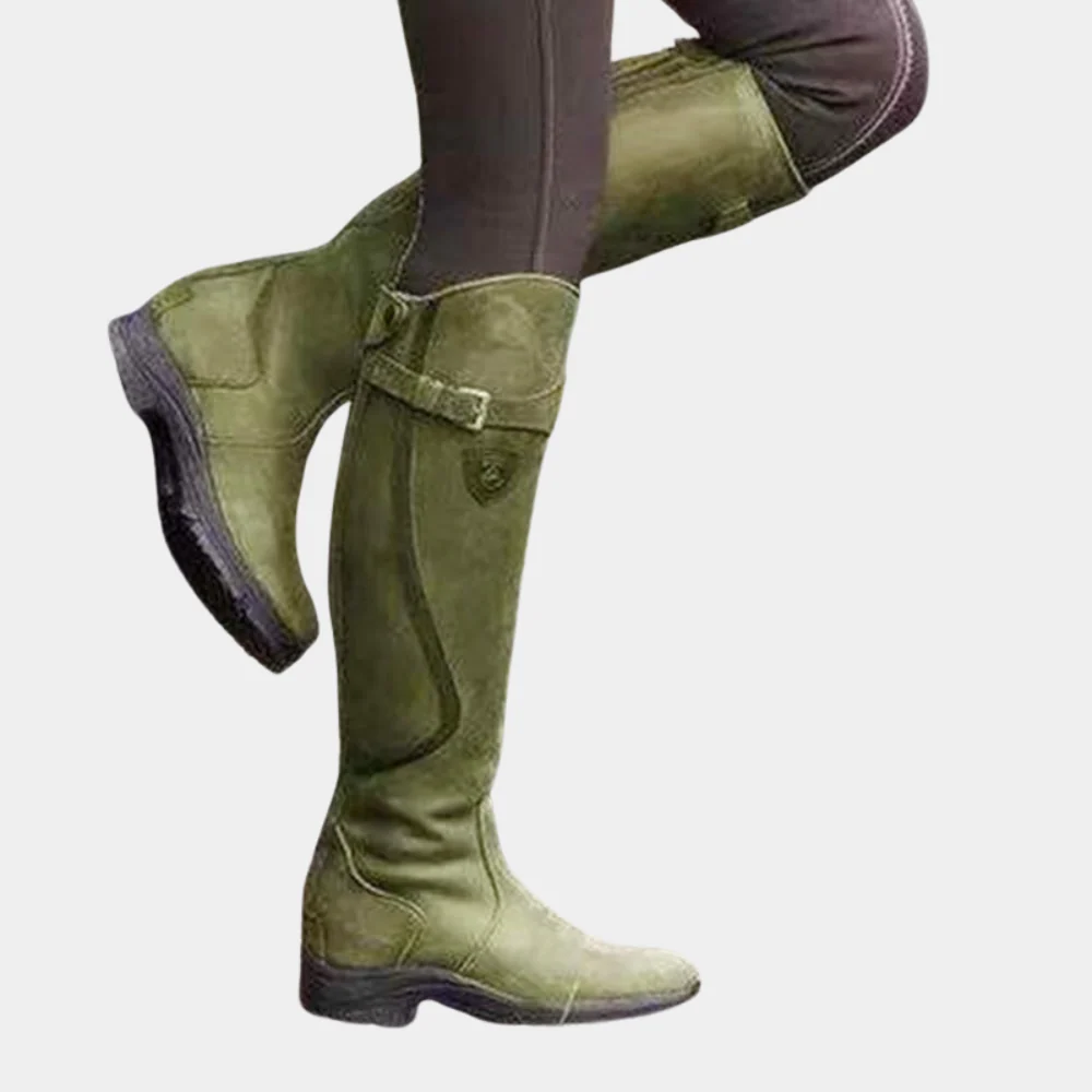 Water-Resistant Slim Buckle Knee-High Boots