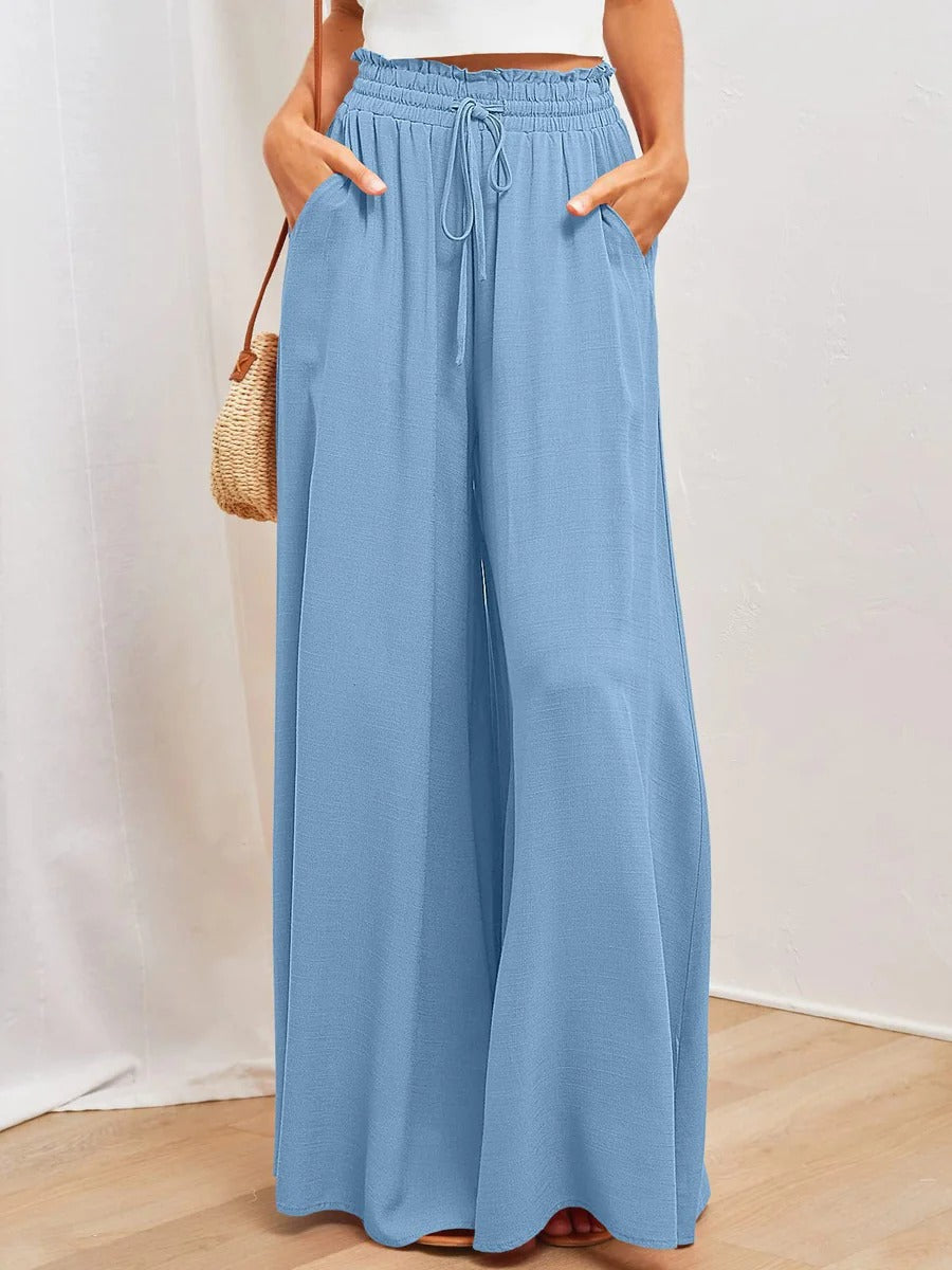 Cotton Blend Pleated Drawstring Maxi Skirt