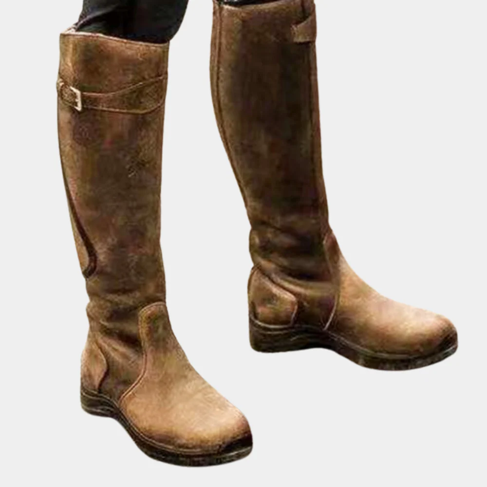 Water-Resistant Slim Buckle Knee-High Boots
