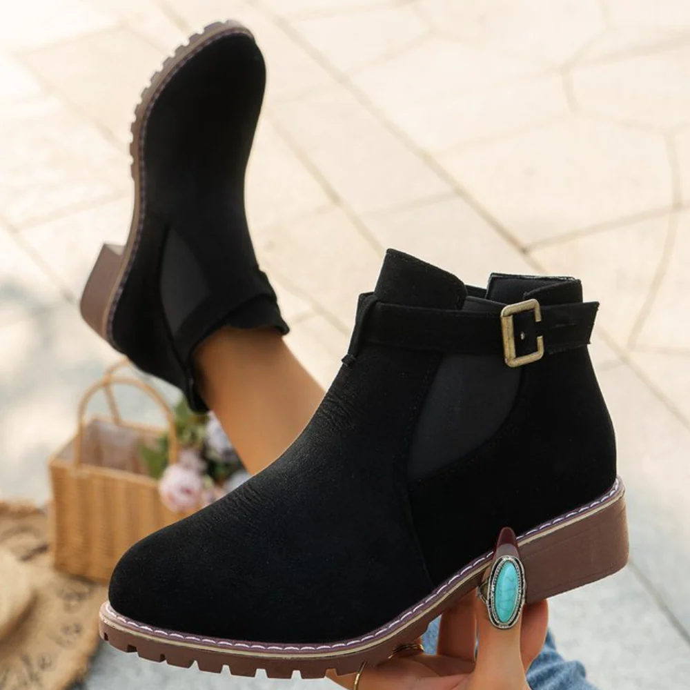 Suede Texture Gripped Sole Ankle Boots