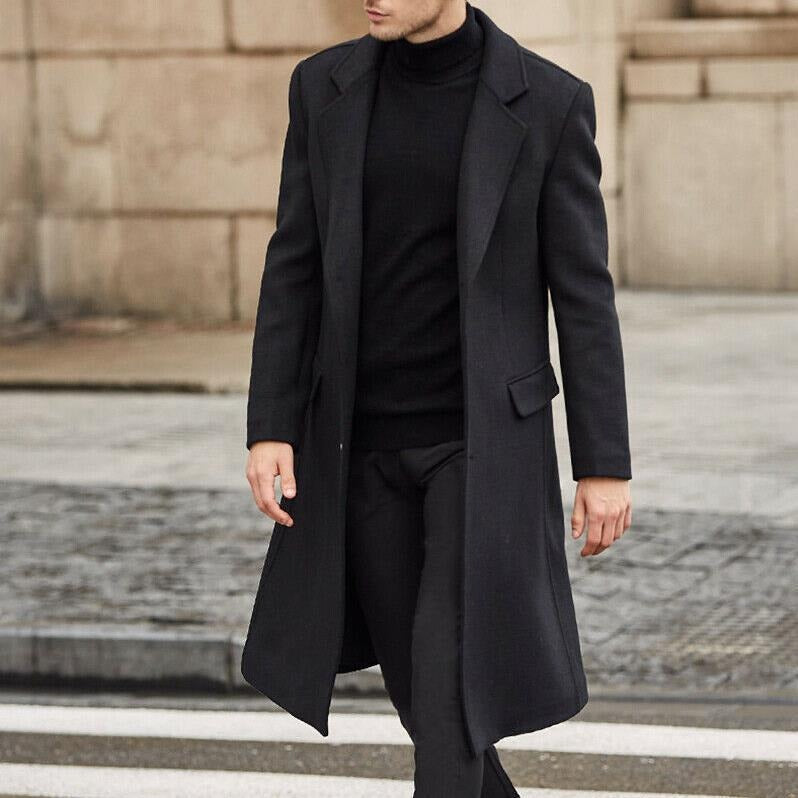 Tailored Wide Lapel Wool Blend Trench Coat