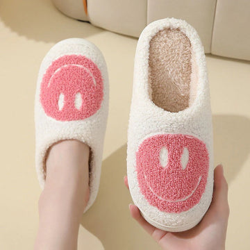 Fleece Sherpa Lined Smiley Slippers