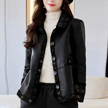 Structured Fit Plush Trim Leather Jacket