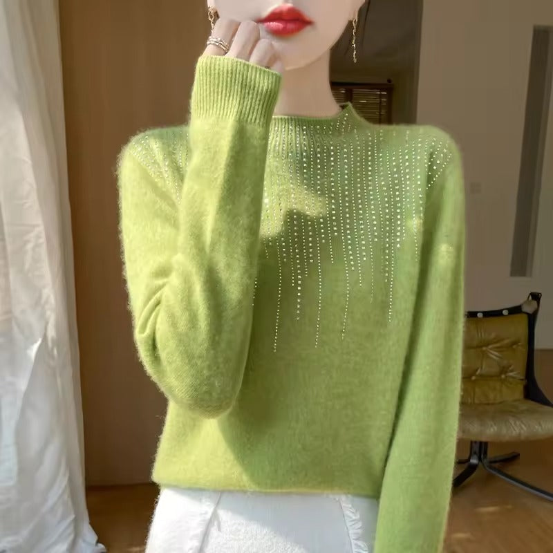 Embellished Diamond High Neck Wool Sweater