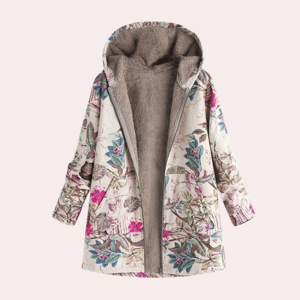 Floral Print Plush Lined Hooded Jacket