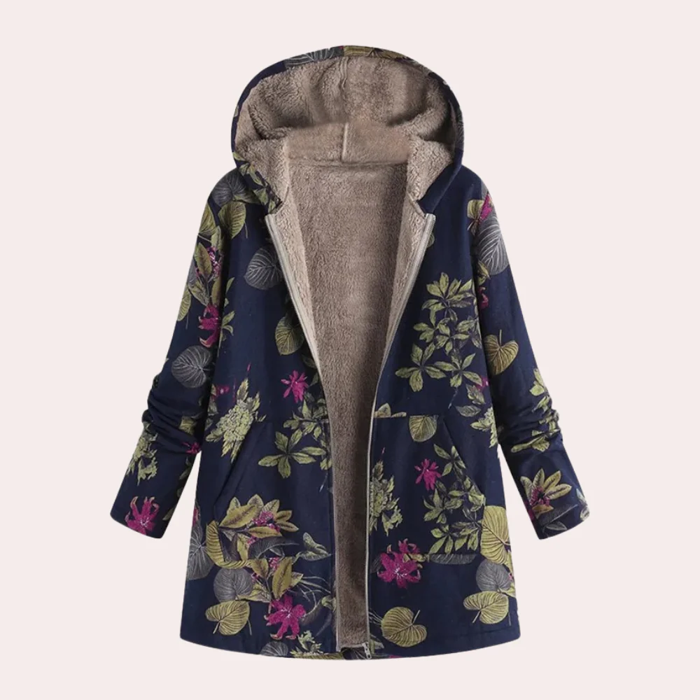 Floral Print Plush Lined Hooded Jacket