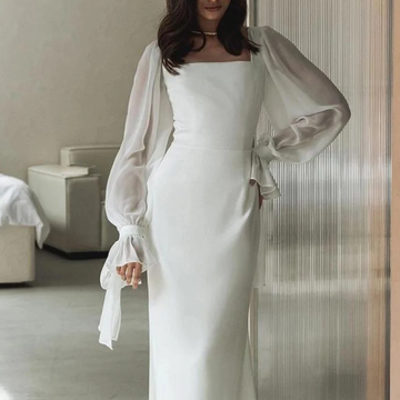 Fitted Bodice Sheer Long Sleeves Maxi Dress