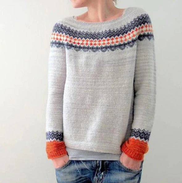 Relaxed Fit Wool Knit Geometric Pullover Sweater