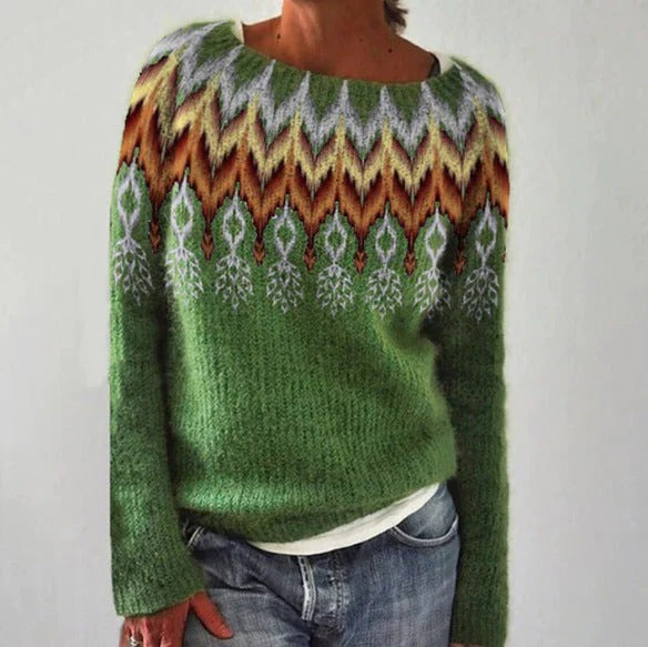 Relaxed Fit Wool Knit Geometric Pullover Sweater