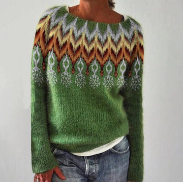 Relaxed Fit Wool Knit Geometric Pullover Sweater