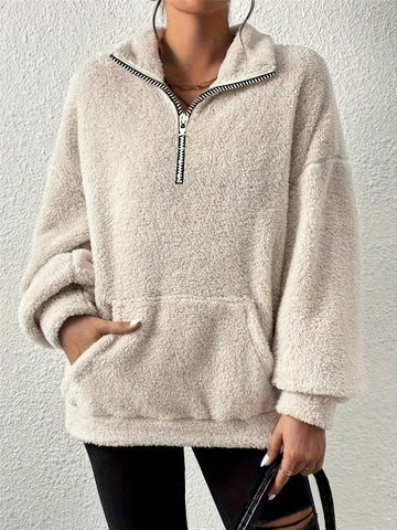 Oversized Fit Half Zip Fleece Sweatshirt