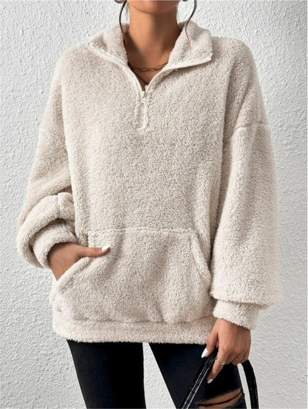 Stand Collar Zip Front Fleece Sweatshirt