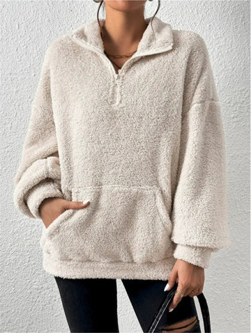 Stand Collar Zip Front Fleece Sweatshirt