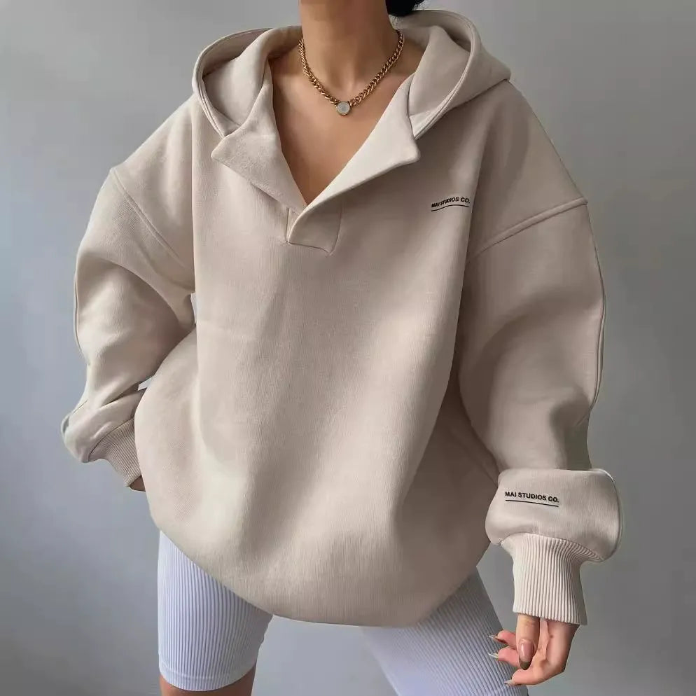 Fleece Lined Oversized V-Neck Sweatshirt
