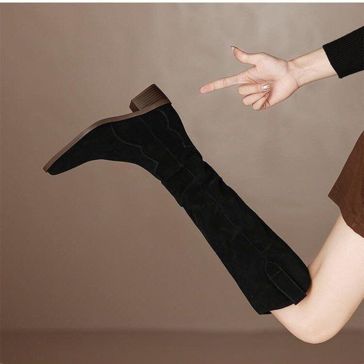 Suede-Like Knee-High Pointed Toe Boots