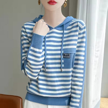 Relaxed Fit Striped Sweater Hoodie