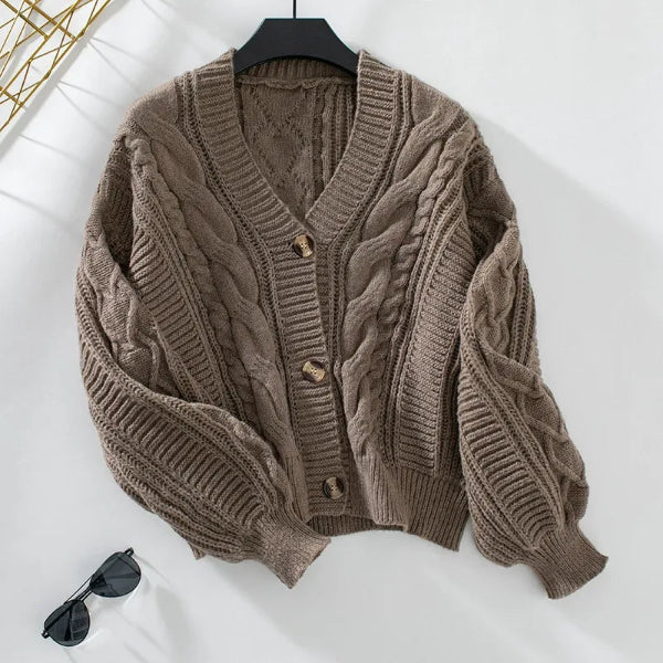 Cable Knit Wool Relaxed Fit Cardigan Sweater