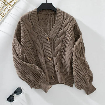 Cable Knit Wool Relaxed Fit Cardigan Sweater