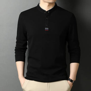 Stand Collar Button Placket Long Sleeve T-Shirt