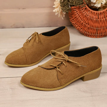 Suede-Textured Pointed Toe Block Heel Shoes