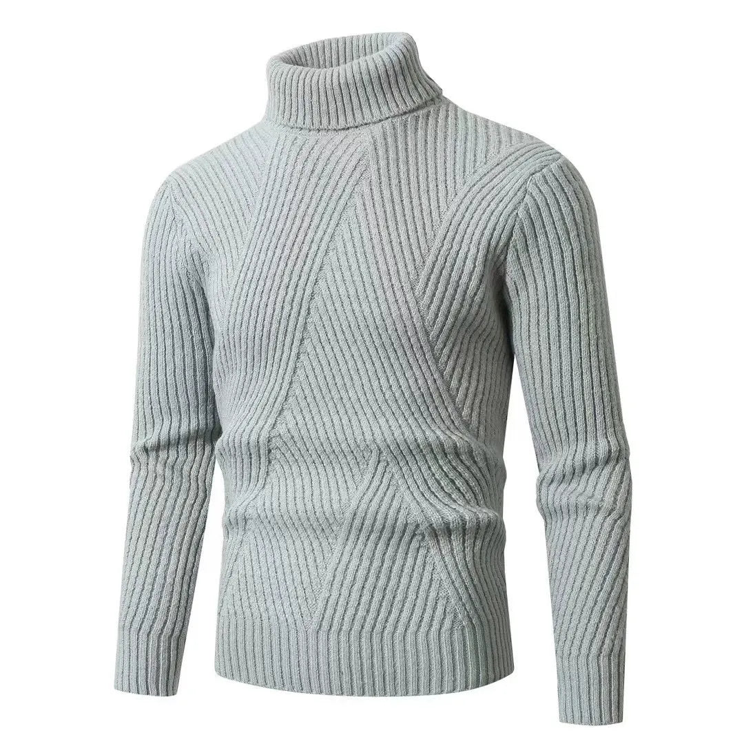 Slim Fit Ribbed Wool Turtleneck Sweater