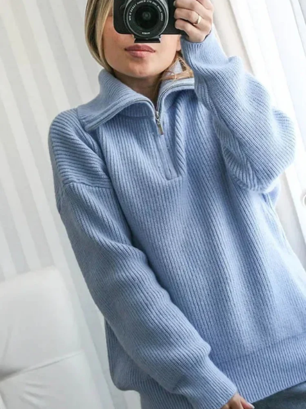 Wool Knit High Zip Pullover Sweater