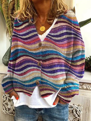 Knitted Wave Pattern Relaxed Fit Cardigan