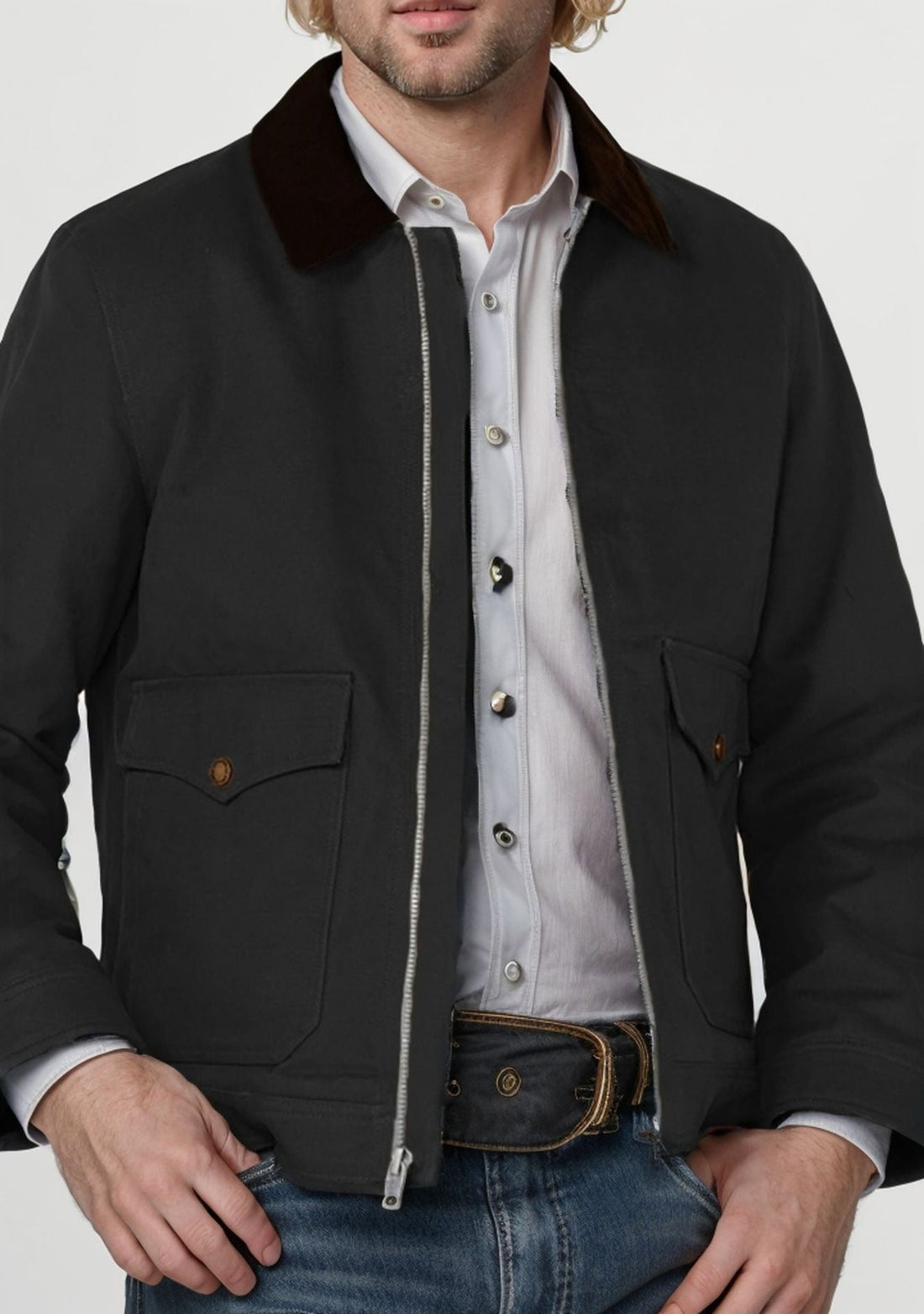 Cotton Blend Regular Fit Zipper Front Jacket