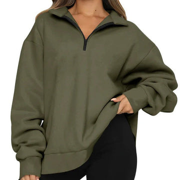 High Collar Short Zip Oversized Sweatshirt