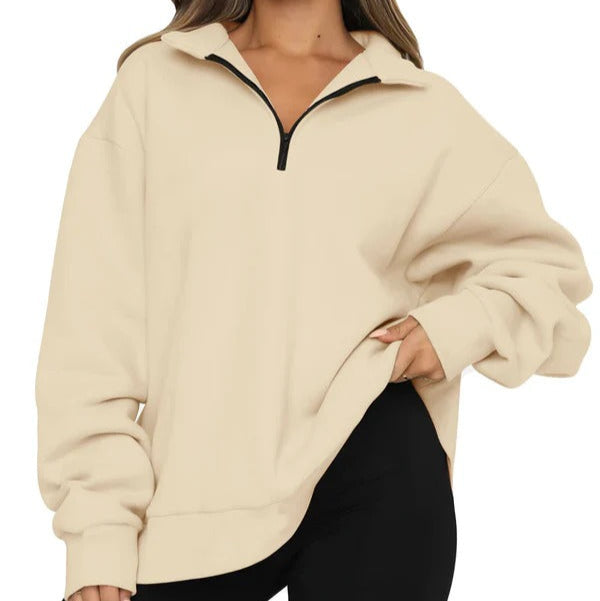 High Collar Short Zip Oversized Sweatshirt