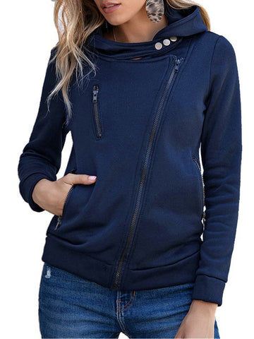 Asymmetrical Zip High Collar Fitted Hoodie