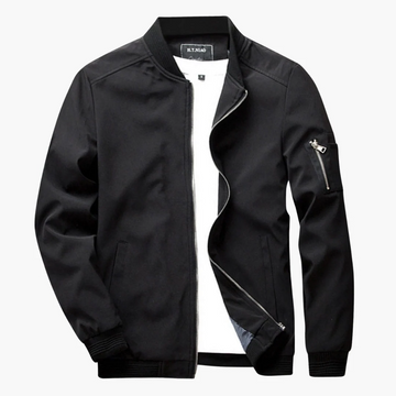 Lightweight Ribbed Trim Zip Pocket Bomber Jacket