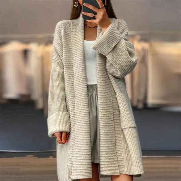 Wool Blend Ribbed Oversized Long Cardigan