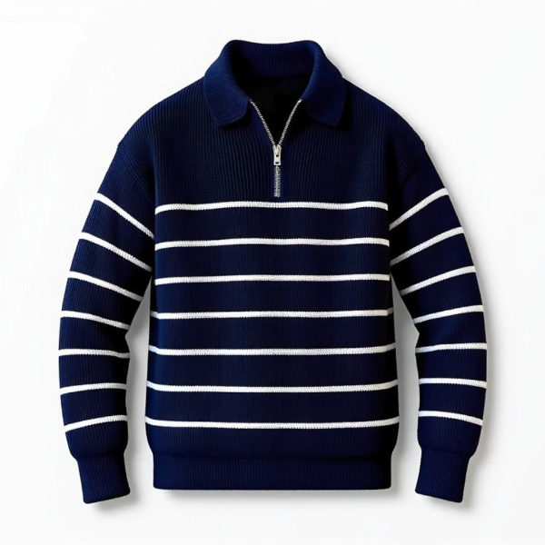 Nautical Stripe Wool Knit Half-Zip Sweater