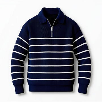 Nautical Stripe Wool Knit Half-Zip Sweater