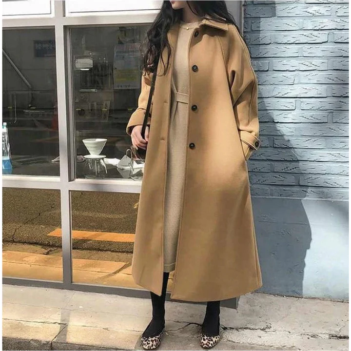 Wool Blend Double-Breasted Relaxed Fit Trench Coat