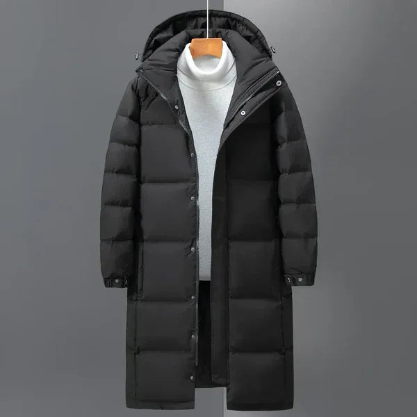 Windproof Quilted Hooded Long Down Jacket