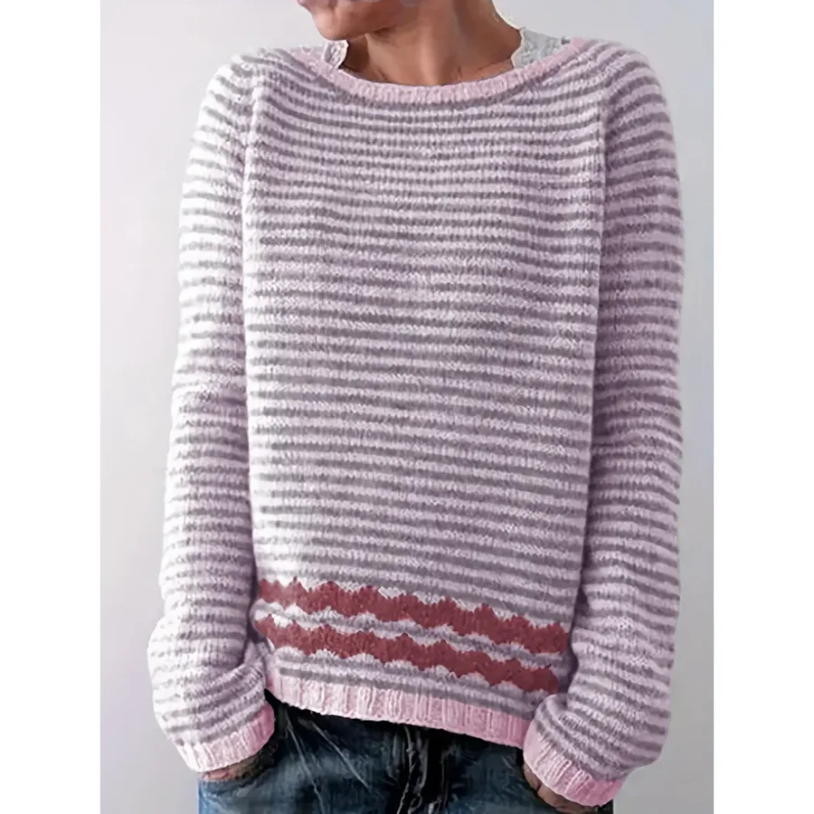 Wool Knit Striped Relaxed Pullover Sweater