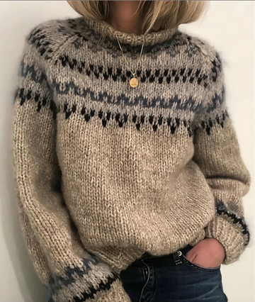 Nordic Pattern Wool Turtleneck Sweater