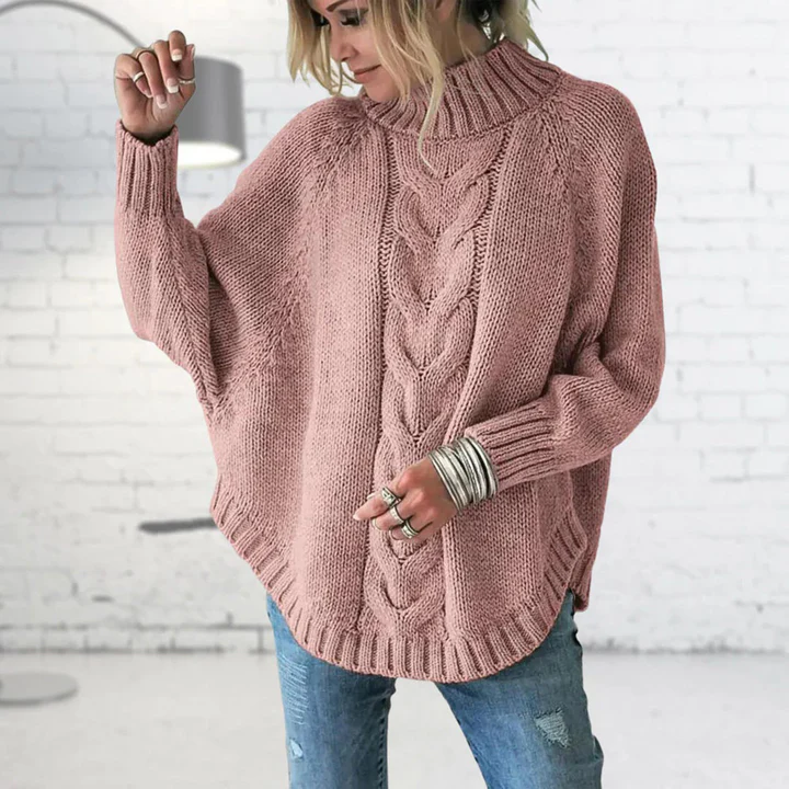 Wool Blend Cable Knit Turtleneck Pullover