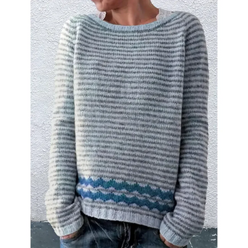 Wool Knit Striped Relaxed Pullover Sweater